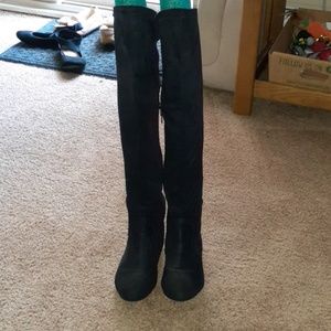 Over the knee black sued boots